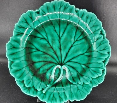 Viktorianischer Wedgwood Majolika grünes Blatt Teller.