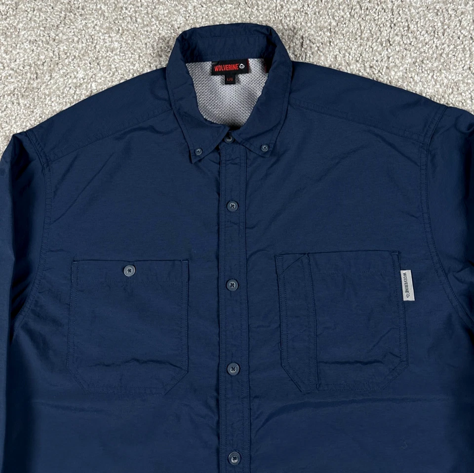 Wolverine Shirt Mens Large Blue Button Up Long Sleeve Nylon Vented Workwear - Image 2 of 4