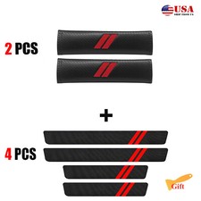 For Dodge Accessories Set Red Seat Belt Shoulder Pads Door Sill Protector