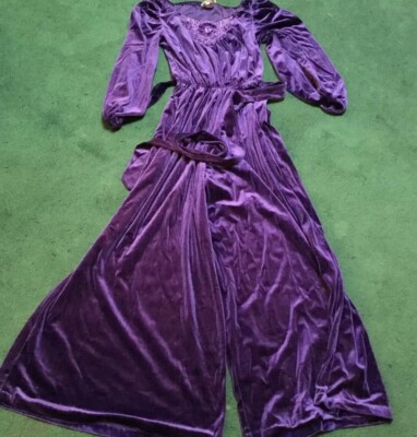 Vintage Miss Elaine Velvet Bell Bottom Jumpsuit Romper Purple
