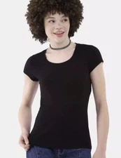 NO BOUNDARIES Womens T-Shirt Size XL 16-18 Scoop Neck Black Lightweight New