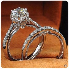 Decorative Ring 2 CT CZ Bridal Ring Set Gift For Girlfriend 925 Silver Plated