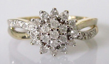 Gold Diamond Ring - 9ct Gold Multi Diamond (0.25ct) Flower Cluster Ring Size L