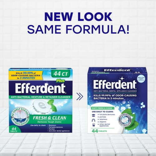 Efferdent Antibacterial Denture Cleanser Minty Fresh & Clean 44 Count 12 Pack - Picture 3 of 6