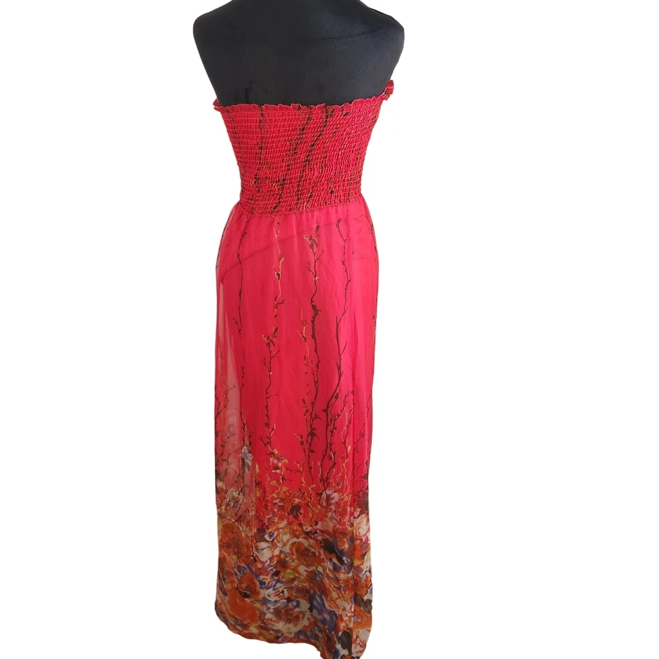 XXI Strapless Maxi Dress S USA Ruche Sex and City Carrie boho preppy chic Y2K - Image 2 of 4