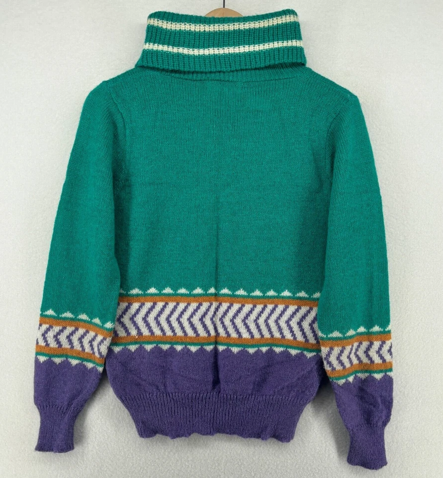 Suéter OLEG CASSINI Mujer M 8-10 Mezcla Lana Capucha Cuello Jersey Verde Púrpura De Colección Foto 3 de 4