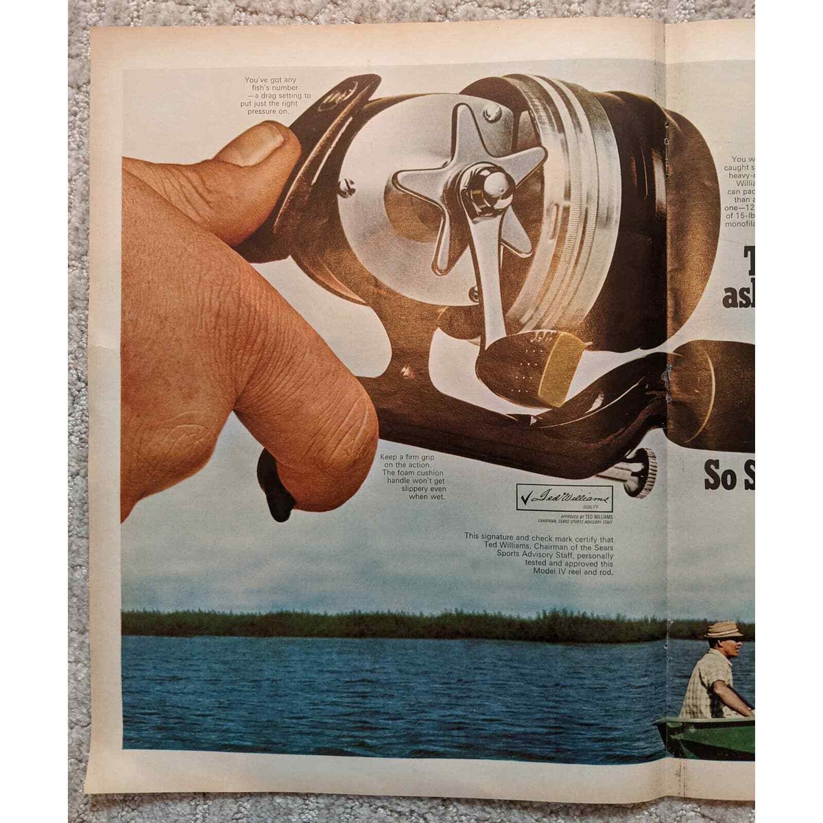 1970 SEARS TED WILLIAMS CLOSED FACE REEL Vintage Print AD