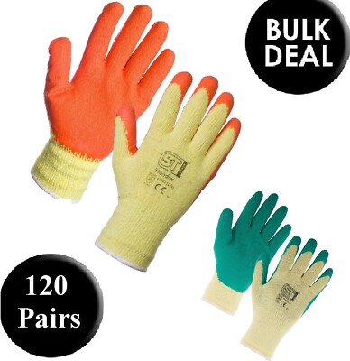 120 PAAR LATEXBESCHICHTETE ORANGE GUMMI ARBEITSHANDSCHUHE BAUMEISTER GARTENARBEIT SICHERHEITSGRIFF