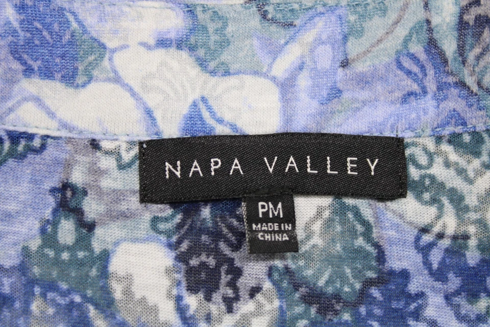 Napa Valley Top Women's Size PM Petite Blue White Floral Pattern Short Sleeve - Image 3 of 3