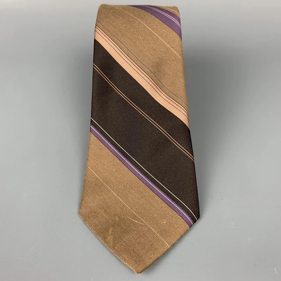 VAN HEUSEN Marrón Oscuro & Topo Diagonal Rayas Poliéster/Corbata de Seda - Imagen 2 de 4