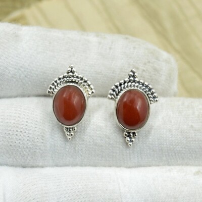Red Jasper Edelstein Ohrringe 925 Sterling Silber Unique Ovale Gem Vintage