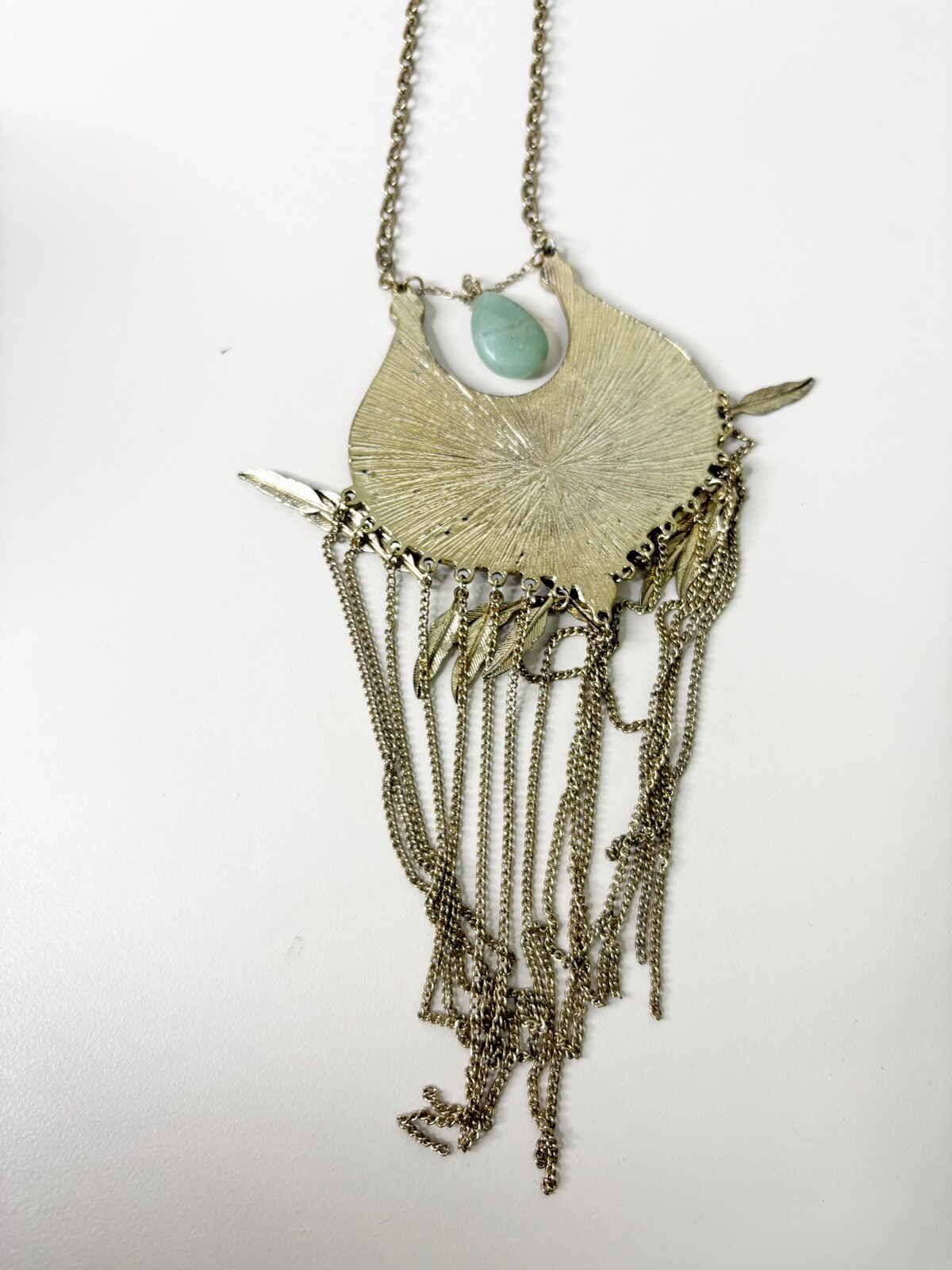 Green Stone Serpentine Large Statement Necklace -… - image 3