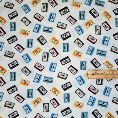 Cassette Mix Tape Music Pour Some Sugar On Me Cotton Fabric 1/2 Yard #1709