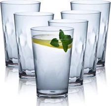 Unbreakable Plastic Drinking Glasses Set 6 Shatterproof Drinking Cups 20/16 Oz