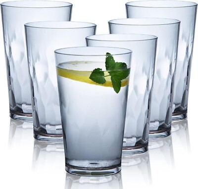 Unbreakable Plastic Drinking Glasses Set 6 Shatterproof Drinking Cups 20/16  Oz | eBay
