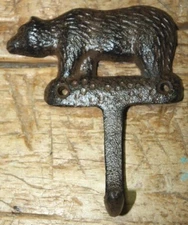 Cast Iron Antique Style BEAR Towel Coat Hooks Hat Hook Key Rack Hunting Camp 