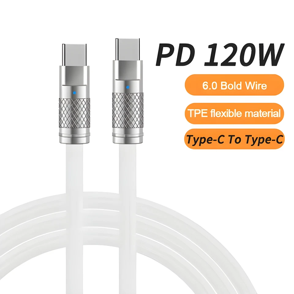 Thick Colorful Silicone Cable  USB-C to USB-C, 1m or 2m, 100W high power cable - Image 4 of 4