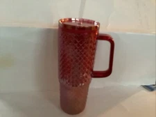 Mainstays 30oz Textured Tumbler with Straw and Handle, Diamond Iridescent Red
