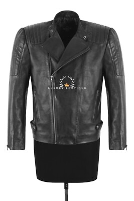 Herren Echtleder Racer Biker Jacke schwarz gewachst gesteppt Motorrad Style Jacke