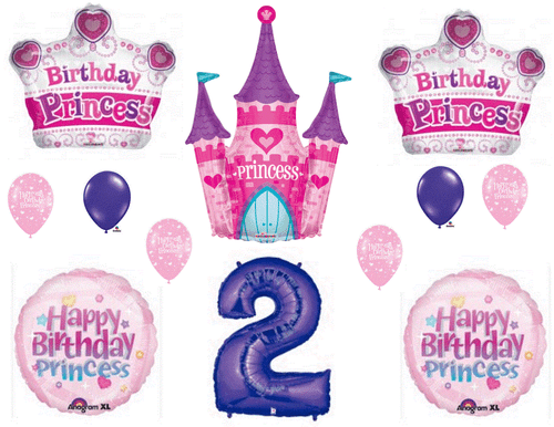 PRINZESSIN SCHLOSS 2. Zweiter Geburtstag Party Luftballons Dekoration Zubehör Krone