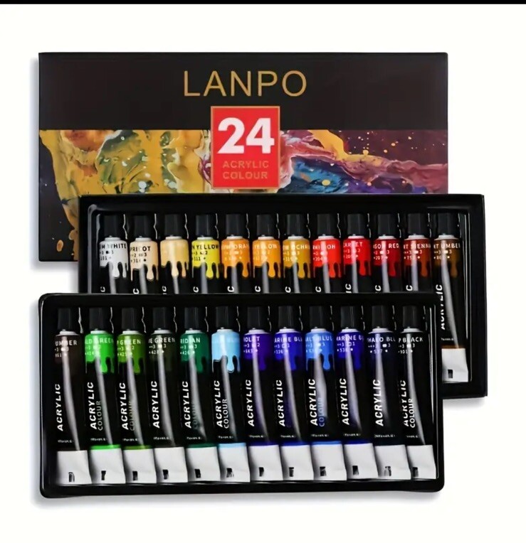 Lanpo 24 Color Acrylic Paint Set H2Oproof Sunscreen Non-fading