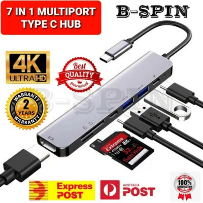 7 in 1 USB-C Type C HD Output 4K HDMI USB Adapter HUB For MacBook Pro & Windows