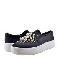 Women's Shoes Soda Ramona Pearl Accent Slip On Loafer Black Satin Women's Shoes Soda Ramona Pearl Accent Slip On Loafer Black Satin