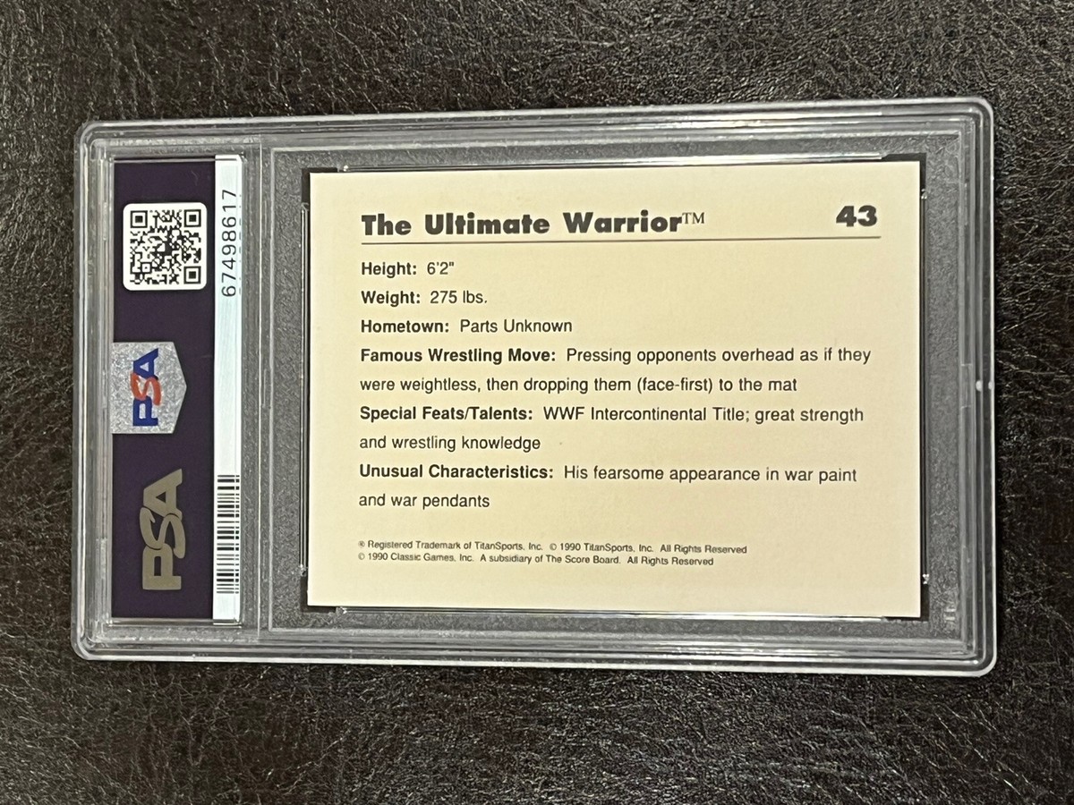 2- 1990 Classic WWF Ultimate Warrior #43 PSA 8 NM-MT Rookie RC WWE