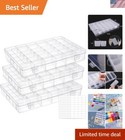 3-Pack Adjustable Craft Organizer Box with 36 Grids & Stickers for Clear Storage