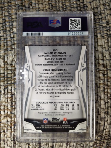 2014 Mint PSA 9 RC Mike Evans POP 98 Rookie Topps Finest #146 Graded Tampa Bucs - Picture 4 of 4
