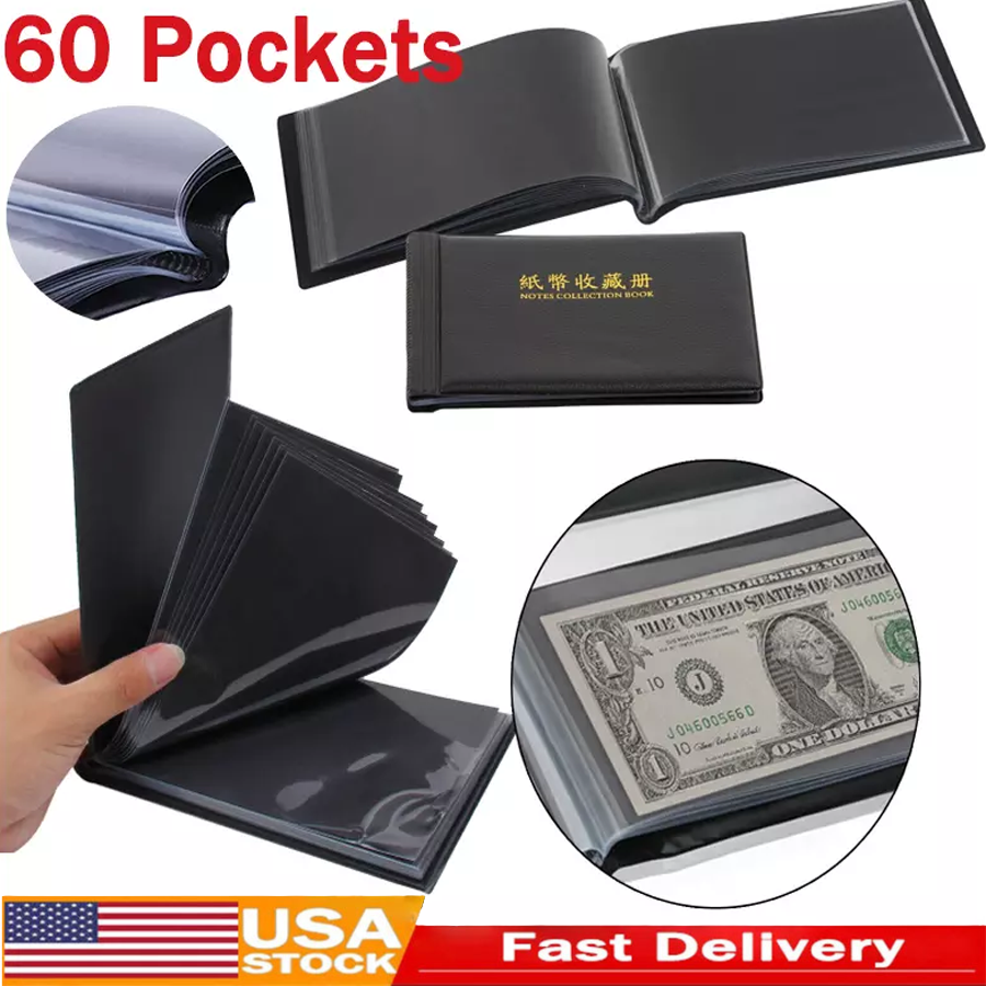 60 Pocket Album Banknote Collection Book Currency banknote collection Leather