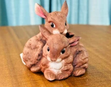 Goebel Ceramic Snuggling Baby Rabbits Easter Decor Collectibles Wildlife 4.5" T