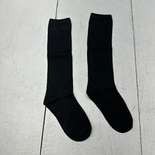 Black Solid Calf Length Long Basic Crew Socks Adults Unisex One Size NEW