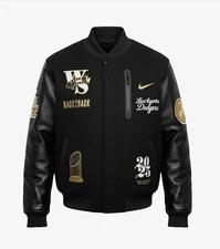Men's Black and Gold Dodgers Bomber Jacket Wool Body Leather Sleeves Snap Front