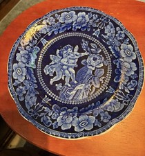 Antique Adams Staffordshire Blue Transferware Cupid Plate c. 1825 Rare Backstamp