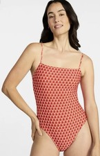 Time And True Swimsuit One Piece Orange Pink Cheeky High Leg Family NWT L 12-14