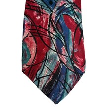 Wembley Vintage Silk Tie Abstract Painterly Red Teal Navy Made in USA WPL 4075