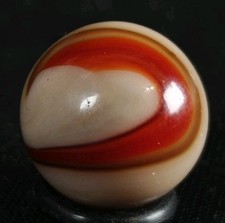Vintage Marble - Akro Corkscrew .66" Red  Cream , Strawberry Tan