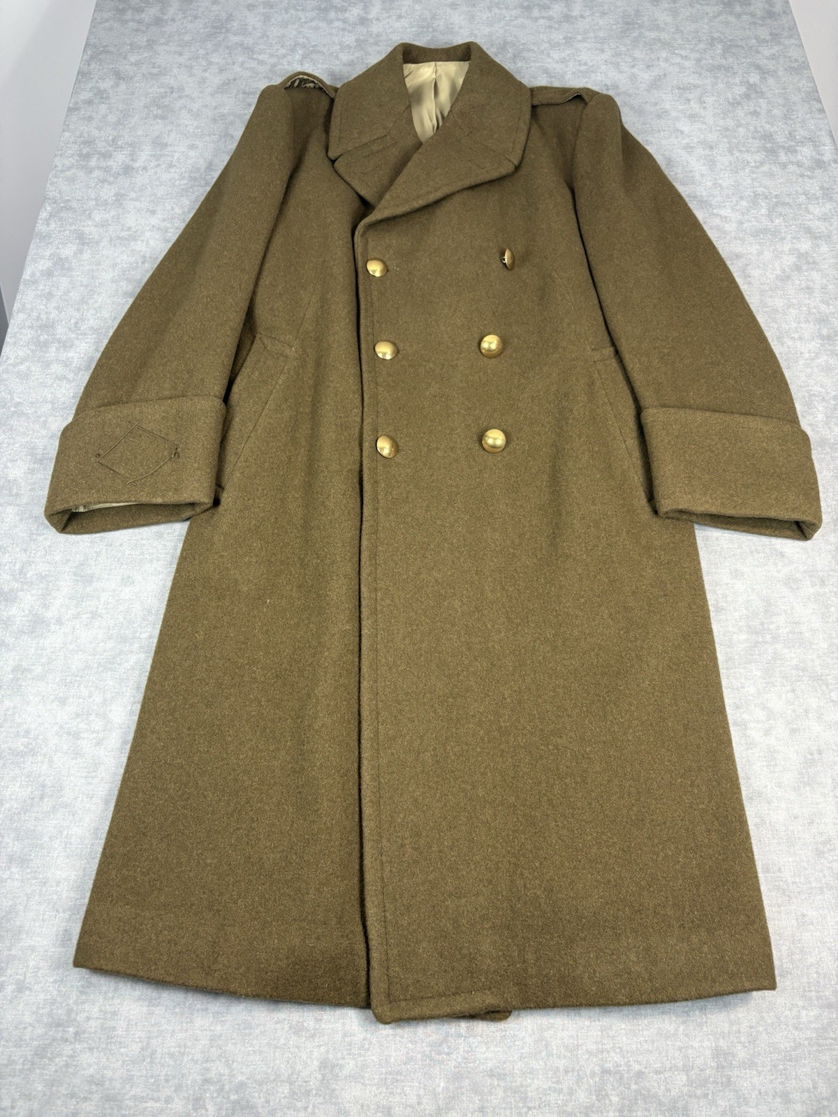 Vintage 1981 Wool Military Double Breasted Overcoat Trench Coat 88C Brown