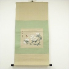 Pergamino colgante japonés Sekishu pájaro y flor arte seda