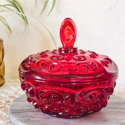 Radiant Viking Glass Ruby Red Yesteryear Bullseye Covered Dish - Hard to Find!