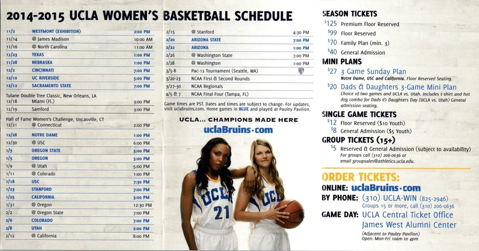 HORARIO DE BOLSILLO UCLA Bruins (temporada 2014 - 2015) NCAA baloncesto femenino Foto 3 de 3