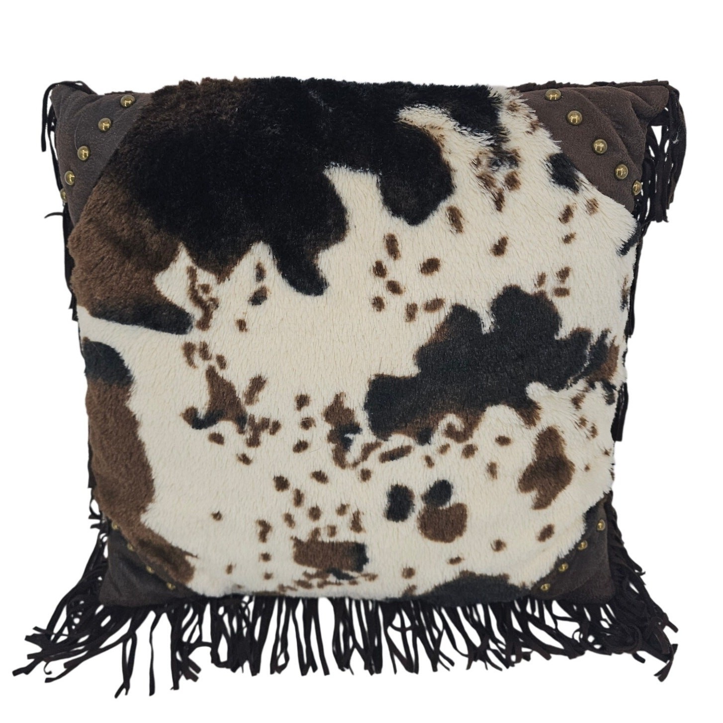 Western Faux Scalloped Cowhide & Fringe Throw Pillow Country