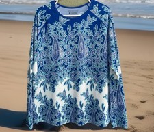 Coolibar Womens XL Baja Blue Paisley UPF 50 Sun Protect Rash Guard Swim Top