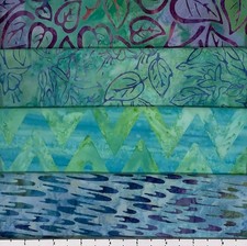Lot of 4 1 Yard Cuts 100 Cotton Quilting Batik Fabric Green Blue Purple 337