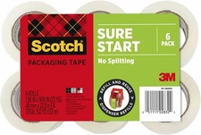 Scotch Sure Start Packing Tape, Clear, 1.88 in. x 25 yd., 6 Tape Rolls