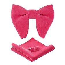 Mens Pretied Bowties Velvet Solid Color Adjustable Oversized Tuxedo Bow Pink a