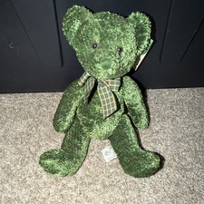 Russ Green Plush Teddy Bear with Plaid Bow