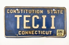 VTG CONNECTICUT VANITY LICENSE PLATE ~TEC II~ CT PERSONALIZED Registration Plate