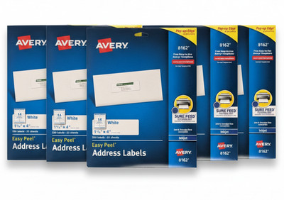 Avery 8162 Address Labels 1-1/3'' x 4'' White Inkjet 1750 Total Labels Set of 5
